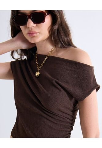 Camiseta Asimétrica Con Frunce  Para Mujer Café Seven Seven Seven Seven