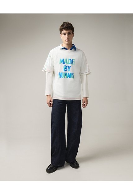 Camiseta Gráfica Con Capas  Para Hombre Crema Seven Seven