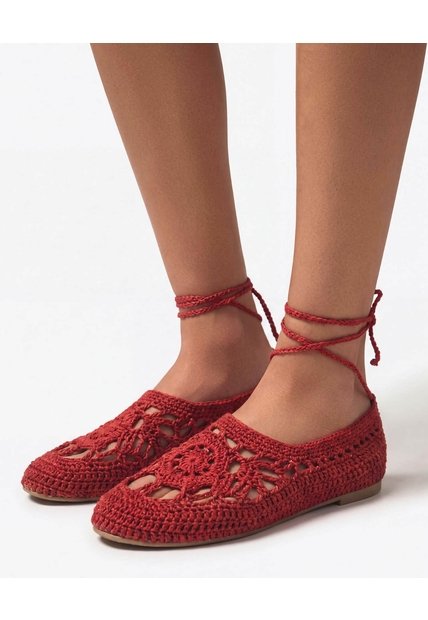 Baletas Crochet Con Amarre  Para Mujer Rojo Seven Seven