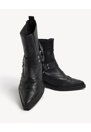 Botines Western Con Hebilla  Para Mujer Negro Seven Seven