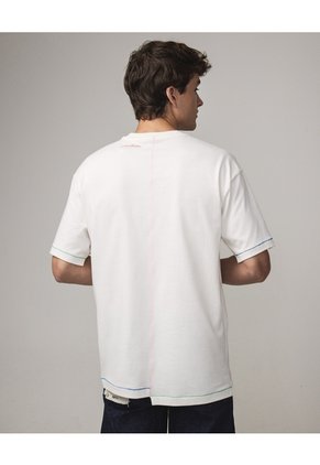 Camiseta Gráfica Con Capas Para Hombre Crema Seven Seven