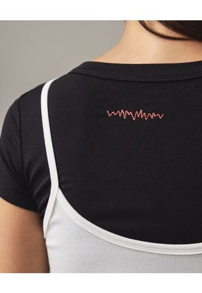 Camiseta Ajustada Cuello Amplio  Para Mujer Negro Seven Seven