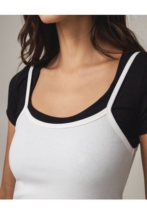 Camiseta Ajustada Cuello Amplio  Para Mujer Negro Seven Seven
