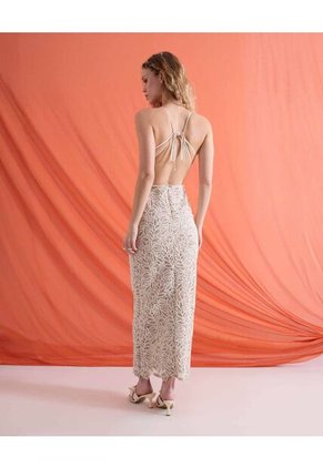 Vestido Largo Con Encaje  Para Mujer Beige Seven Seven