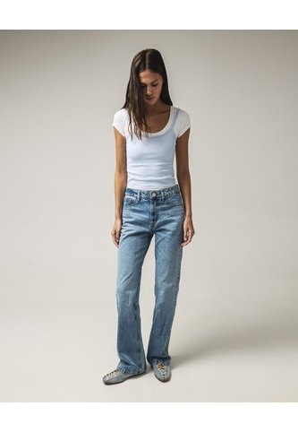 Jean Flare Tiro Medio Rígido  Para Mujer Azul Seven Seven Seven Seven