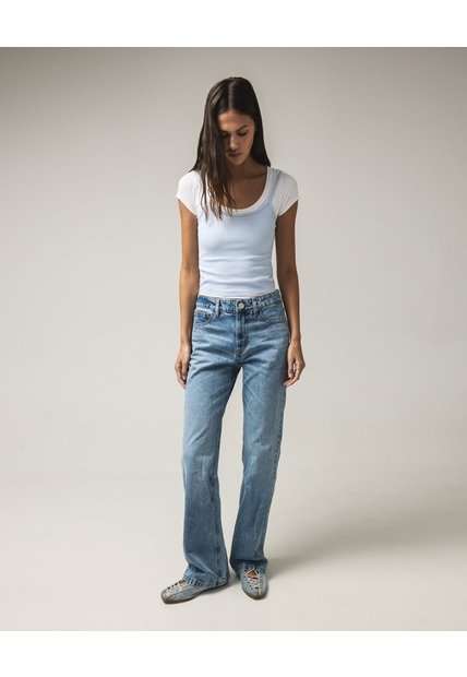 Jean Flare Tiro Medio Rígido  Para Mujer Azul Seven Seven