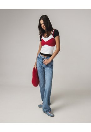 Camiseta Ajustada Cuello Amplio  Para Mujer Negro Seven Seven