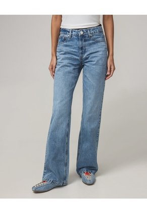 Jean Flare Tiro Medio Rígido  Para Mujer Azul Seven Seven