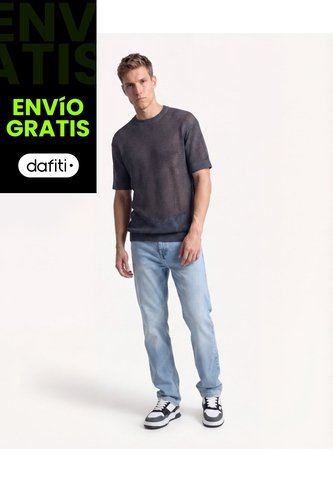 Camiseta Malla Efecto Lavado  Para Hombre Gris Seven Seven Seven Seven