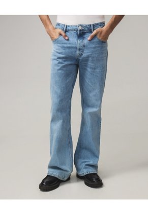 Jean Flare Tiro Medio Rígido  Para Mujer Azul Seven Seven