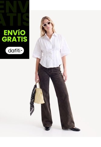 Blusa Camisera Con Prenses  Para Mujer Crudo Seven Seven Seven Seven