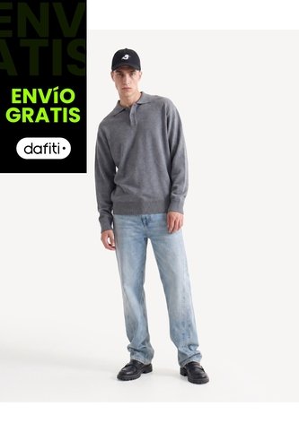 Saco Tricot Con Cuello Polo  Para Hombre Gris Seven Seven Seven Seven