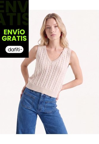 Chaleco Tejido Bicolor  Para Mujer Beige Seven Seven Seven Seven