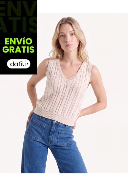 Chaleco Tejido Bicolor  Para Mujer Beige Seven Seven