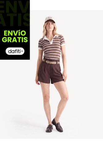 Camiseta Polo Con Detalles Tejidos  Para Mujer Café Seven Seven Seven Seven