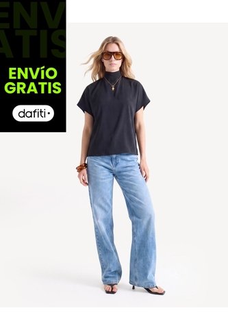 Blusa Cuello Alto Con Drapeado  Para Mujer Negro Seven Seven Seven Seven