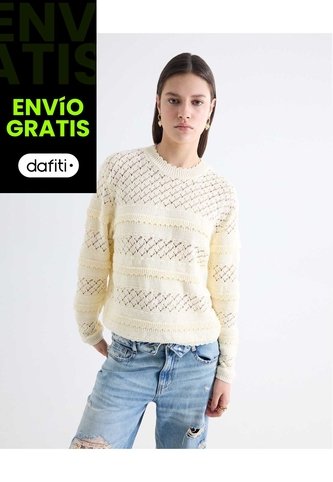 Saco Texturizado Cuello Redondo  Para Mujer Crudo Seven Seven Seven Seven