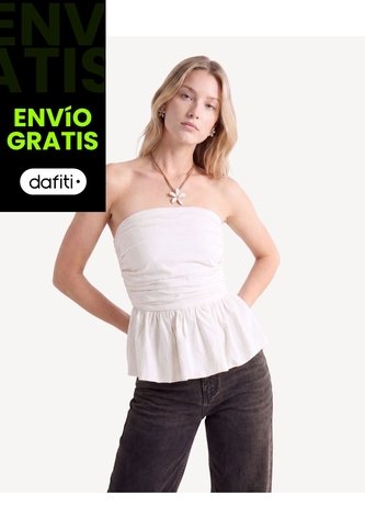 Blusa Strapless Recogida  Para Mujer Beige Seven Seven Seven Seven