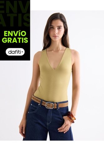 Body Escote En V Entalegado  Para Mujer Verde Seven Seven Seven Seven