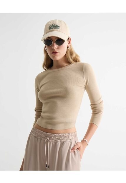 Camiseta Para Mujer Manga Larga Cuello Redondo Color Taupe Marca Seven Seven #28096262