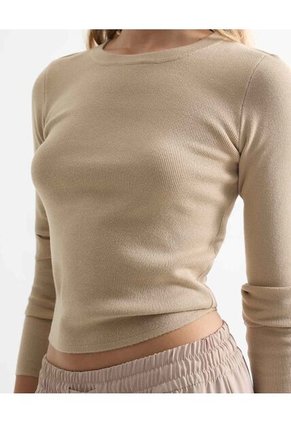 Camiseta Para Mujer Manga Larga Cuello Redondo Color Taupe Marca Seven Seven #28096262