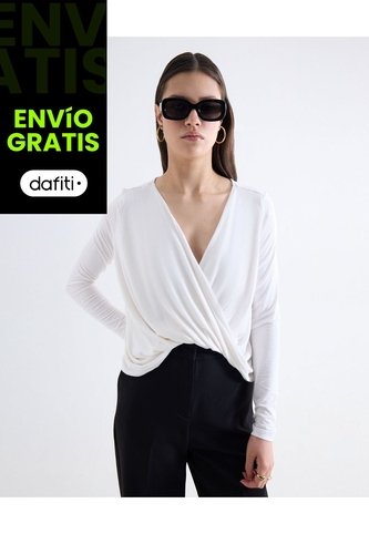 Blusa Drapeada Escote V  Para Mujer Crudo Seven Seven Seven Seven