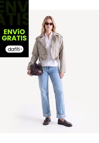 Chaqueta Biker Acabado Pu  Para Mujer Taupe Seven Seven Seven Seven
