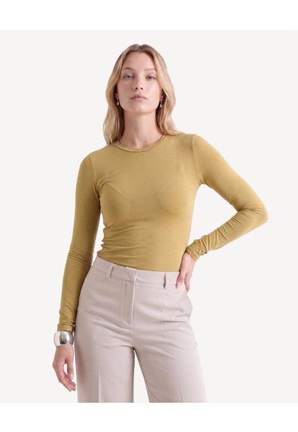 Camiseta Ajustada De Cuello Redondo  Para Mujer Amarillo Seven Seven