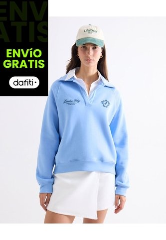 Buzo Polo Con Detalle Frontal  Para Mujer Azul Seven Seven Seven Seven