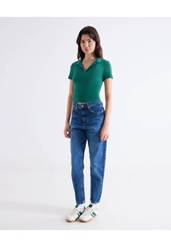 Camiseta Polo En Rib Con Contraste  Para Mujer Verde Seven Seven Seven Seven