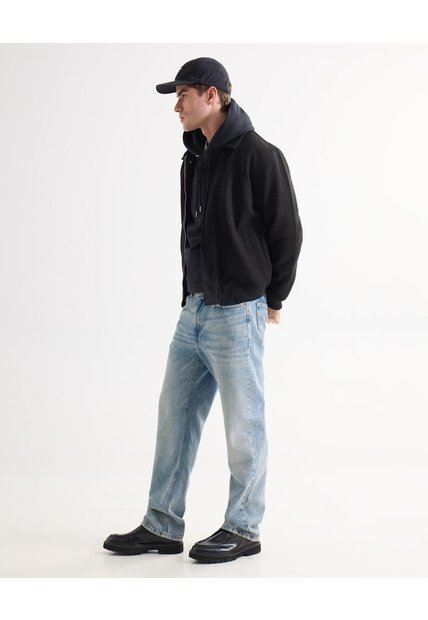 Jeans Straight Tono Medio Con Desgastes  Para Hombre Gris Seven Seven