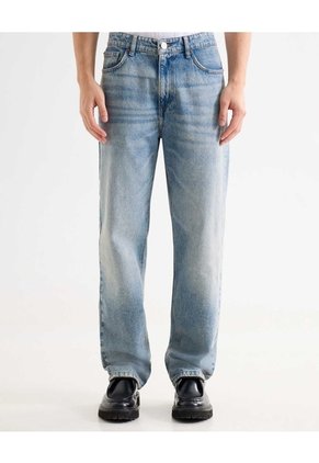 Jeans Straight Tono Medio Con Desgastes  Para Hombre Gris Seven Seven