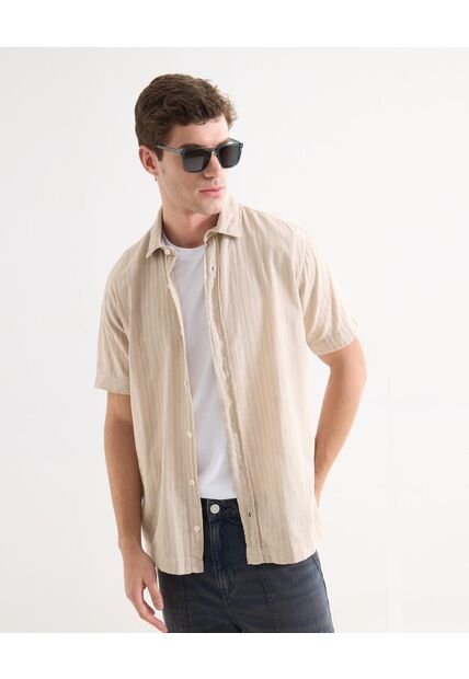 Camisa Para Hombre Manga Corta Sin Bolsillo Cuello Casual M Color Beige Marca Seven Seven #45012144