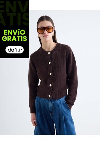 Saco Chunky Cuello Redondo  Para Mujer Café Seven Seven Seven Seven