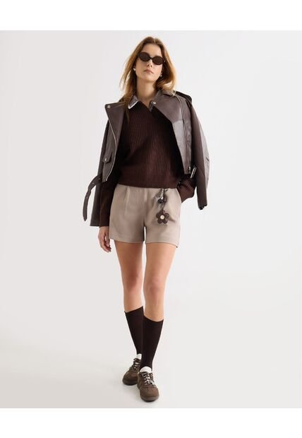 Short De Vestir Con Pinzas  Para Mujer Beige Seven Seven