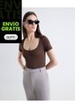 Top Tejido Escote Cuadrado Manga Corta  Para Mujer Café Seven Seven de Seven Seven