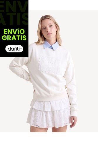 Buzo Hoodie Con Bordado Frontal  Para Mujer Crema Seven Seven Seven Seven