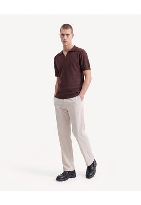 Polo De Textura Perforada Para Hombre Café Seven Seven