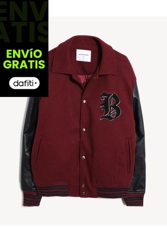 Chaqueta Bomber Bordada  Para Hombre Vino Seven Seven Seven Seven