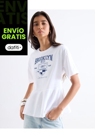 Camiseta Gráfico Brooklyn  Para Mujer Blanco Seven Seven Seven Seven