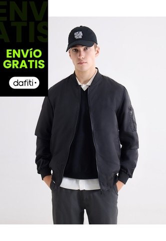 Chaqueta Bomber Basica  Para Hombre Negro Seven Seven Seven Seven