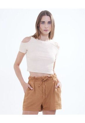 Camiseta Para Mujer Manga Corta Color Cafe  Marca Seven Seven #28095675