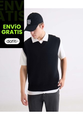 Chaleco Tejido En Punto Suave  Para Hombre Negro Seven Seven Seven Seven