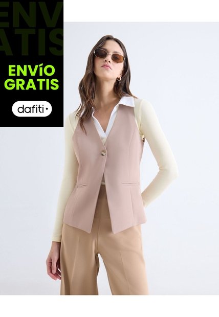 Chaleco Sastrero Con Escote En V  Para Mujer Beige Seven Seven