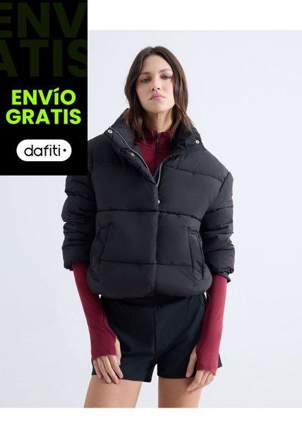 Chaqueta Acolchada Cuello Alto  Para Mujer Negro Seven Seven
