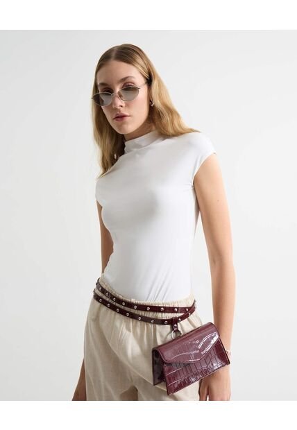 Camiseta Para Mujer Manga Corta Cuello Alto Color Crudo Marca Seven Seven #28096341