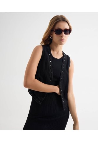 Chaleco Negro Con Taches Metálicos  Para Mujer Negro Seven Seven Seven Seven