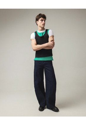 Tank Top Slim En Rib  Para Hombre Negro Seven Seven