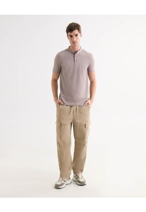 Pantalón Cargo Con Pretina Elástica  Para Hombre Beige Seven Seven