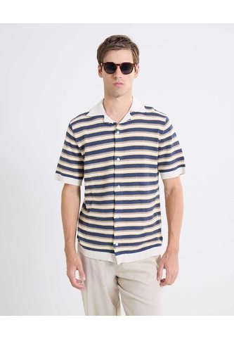 Camisa Crochet De Rayas  Para Hombre Marfil Seven Seven Seven Seven